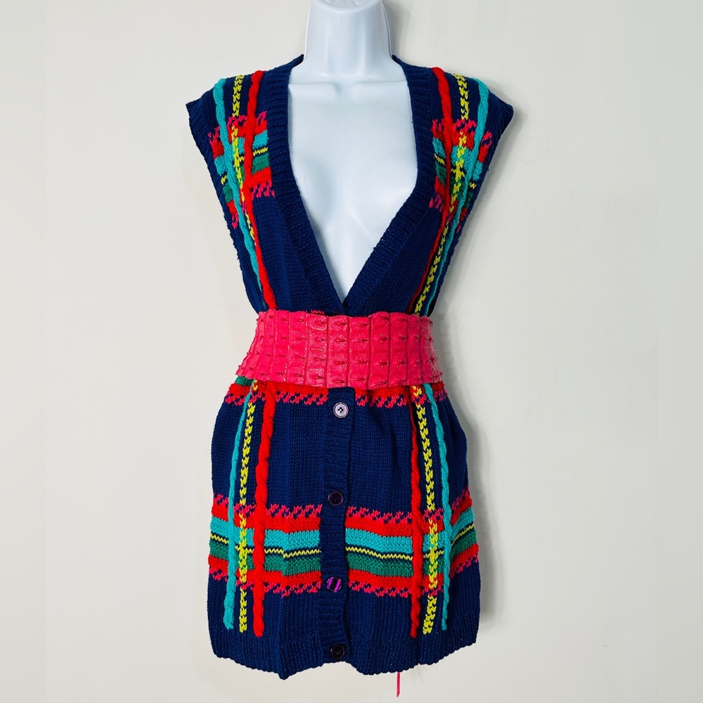 Vintage Knit Plaid Vest Cardigan By Susan Bristol Size M